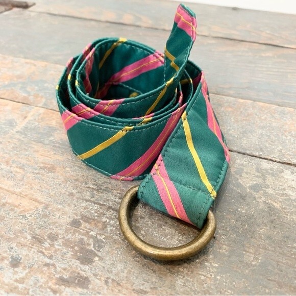 L.L. Bean Ribbon Fabric Striped D Ring Belt Medium - Picture 4 of 7